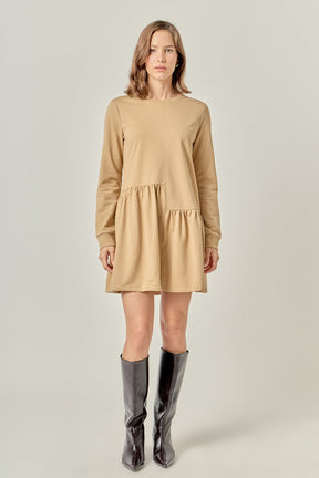 ENGLISH FACTORY - Knit Unbalanced Seam Dress - Tan - DRESSES available at Objectrare