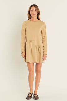 ENGLISH FACTORY - English Factory - Knit Unbalanced Seam Dress - Tan - DRESSES available at Objectrare