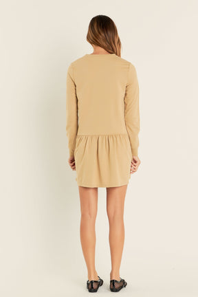 ENGLISH FACTORY - English Factory - Knit Unbalanced Seam Dress - Tan - DRESSES available at Objectrare