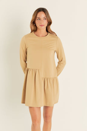 ENGLISH FACTORY - English Factory - Knit Unbalanced Seam Dress - Tan - DRESSES available at Objectrare