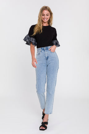 Plaid Ruffle Sleeve Tee