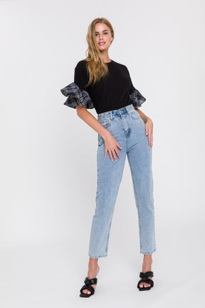 Plaid Ruffle Sleeve Tee