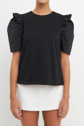 English Factory - Mini Ruffle Puff Sleeve T-Shirt