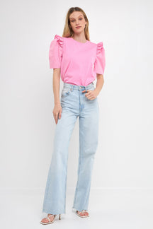 English Factory - Mini Ruffle Puff Sleeve T-Shirt