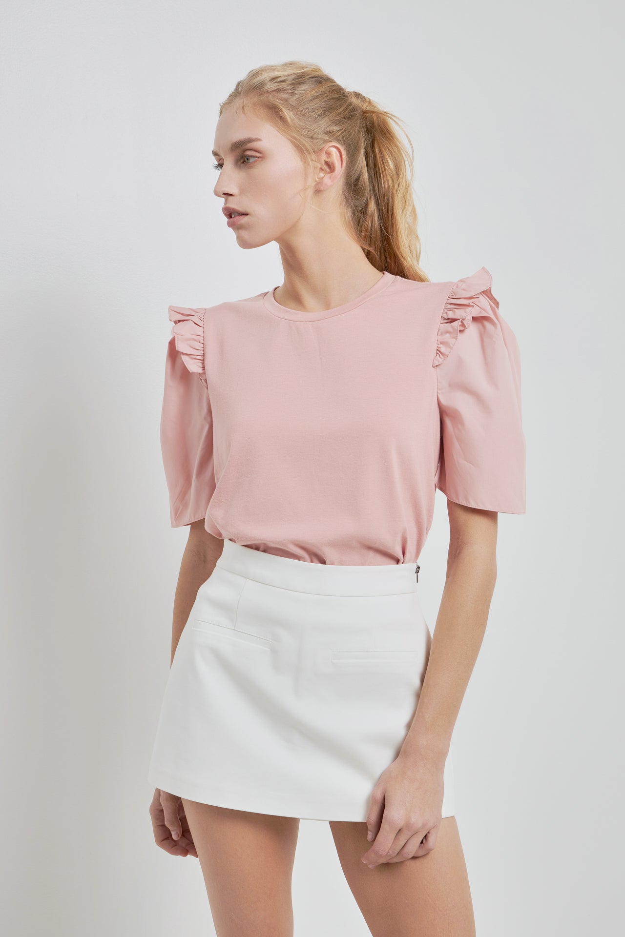 ENGLISH FACTORY - Mini Ruffle Puff Sleeve T-Shirt - T-SHIRTS available at Objectrare