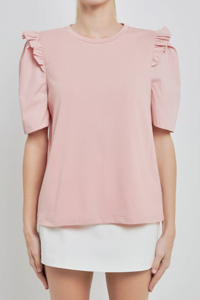 ENGLISH FACTORY - Mini Ruffle Puff Sleeve T-Shirt - T-SHIRTS available at Objectrare