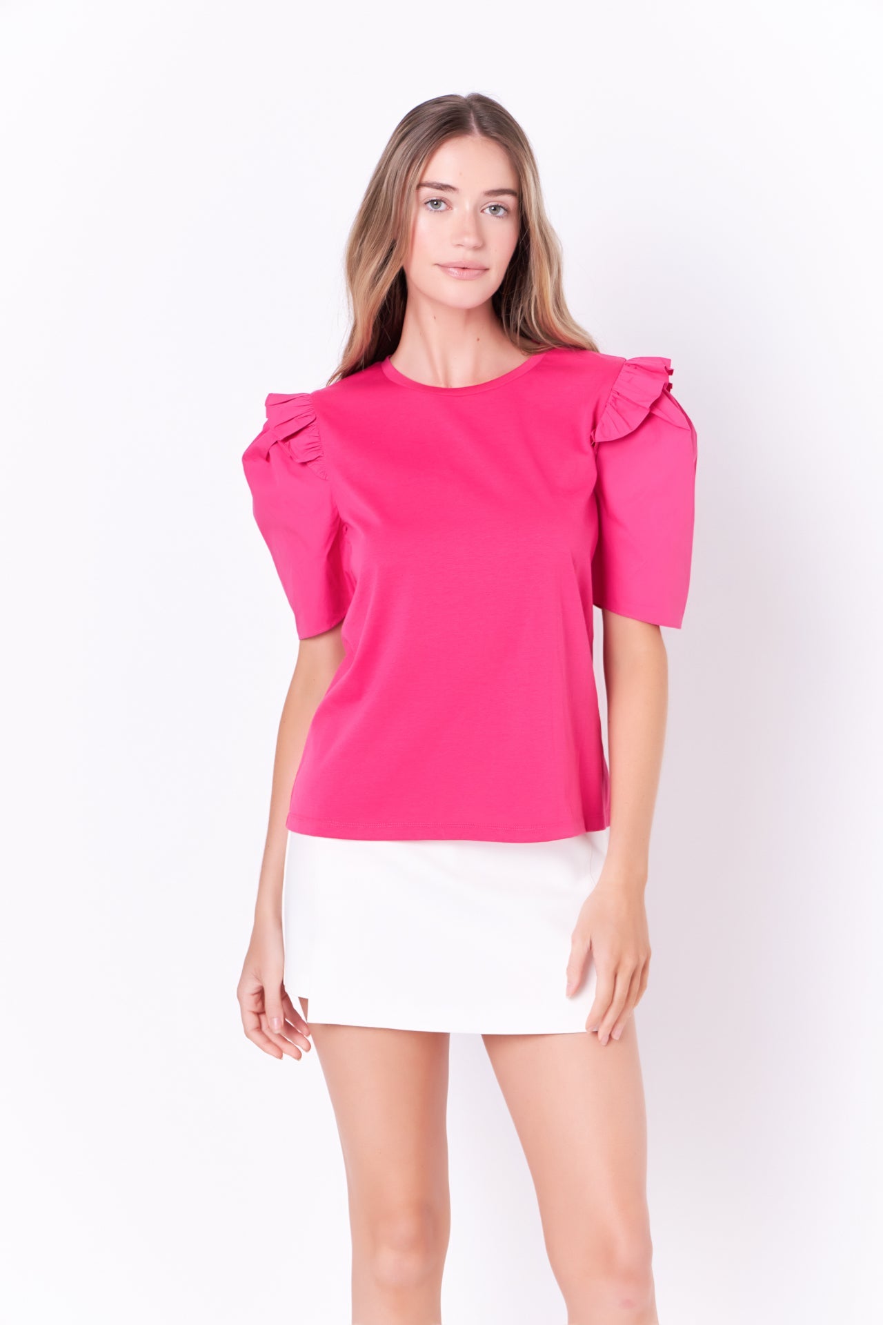 ENGLISH FACTORY - English Factory - Mini Ruffle Puff Sleeve T-Shirt - TOPS available at Objectrare