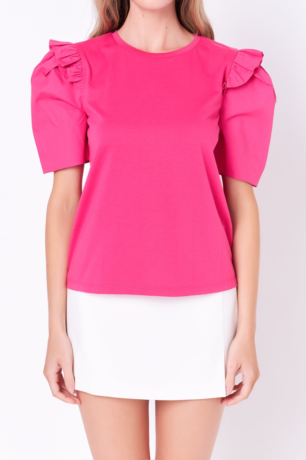 ENGLISH FACTORY - Mini Ruffle Puff Sleeve T-Shirt - T-SHIRTS available at Objectrare