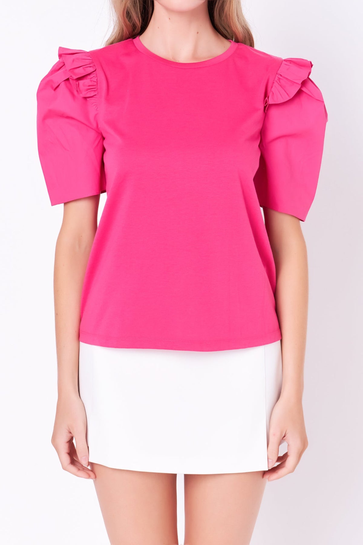 ENGLISH FACTORY - Mini Ruffle Puff Sleeve T-Shirt - TOPS available at Objectrare