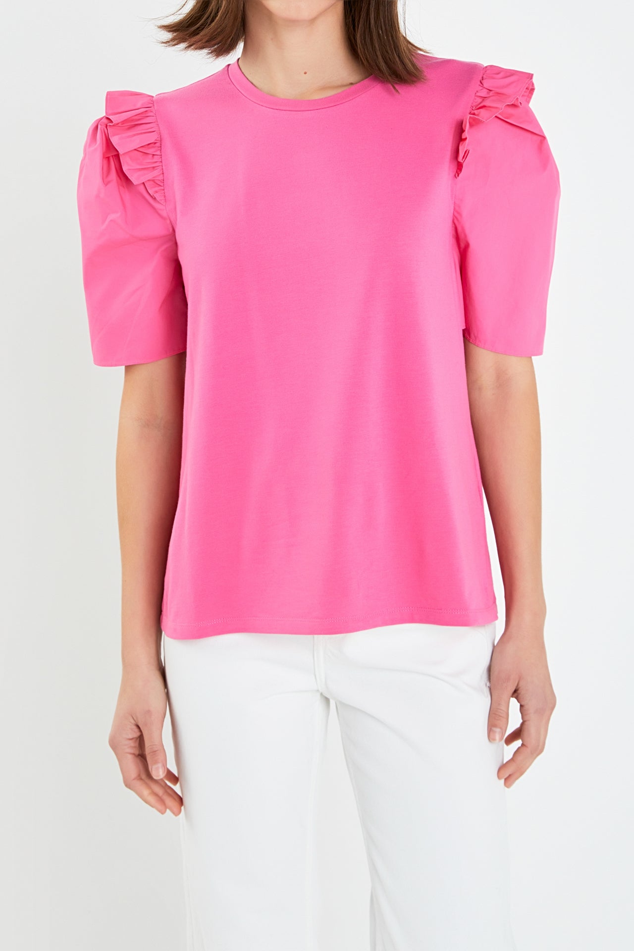 ENGLISH FACTORY - English Factory - Mini Ruffle Puff Sleeve T-Shirt - T-SHIRTS available at Objectrare