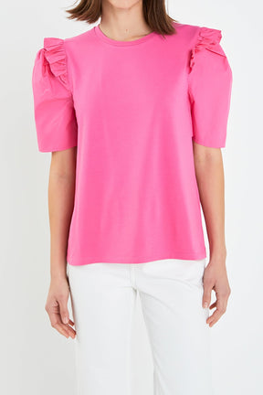 ENGLISH FACTORY - Mini Ruffle Puff Sleeve T-Shirt - T-SHIRTS available at Objectrare