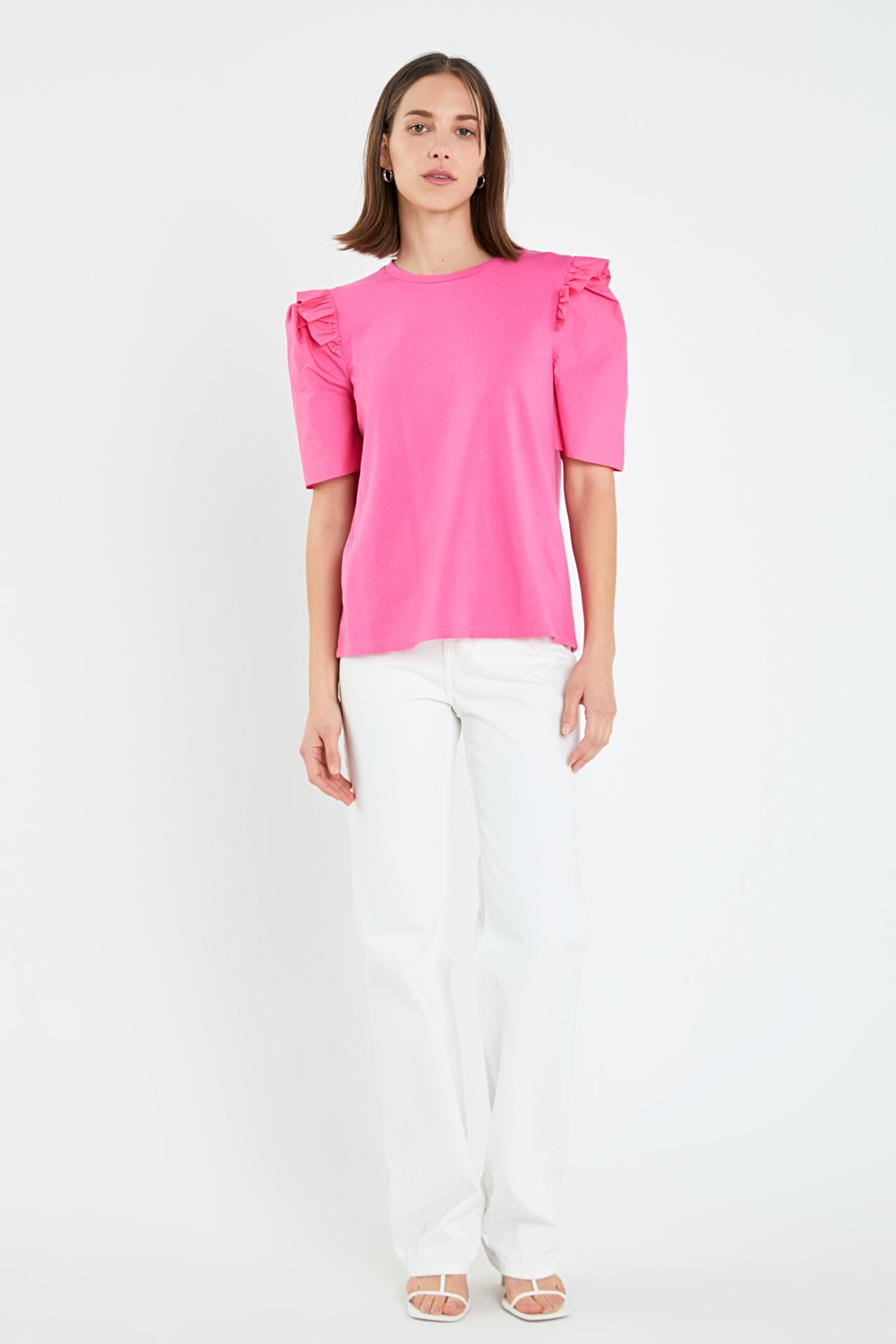 ENGLISH FACTORY - English Factory - Mini Ruffle Puff Sleeve T-Shirt - TOPS available at Objectrare