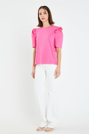 ENGLISH FACTORY - English Factory - Mini Ruffle Puff Sleeve T-Shirt - TOPS available at Objectrare