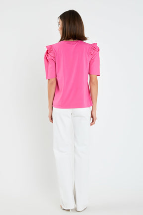 ENGLISH FACTORY - English Factory - Mini Ruffle Puff Sleeve T-Shirt - TOPS available at Objectrare