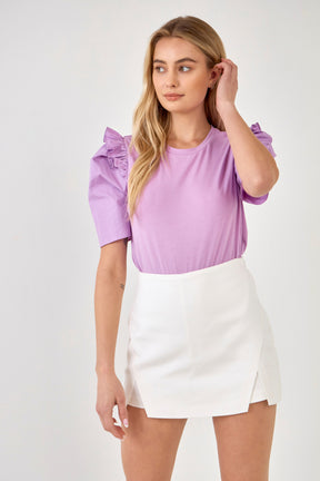 ENGLISH FACTORY - Mini Ruffle Puff Sleeve T-Shirt - TOPS available at Objectrare