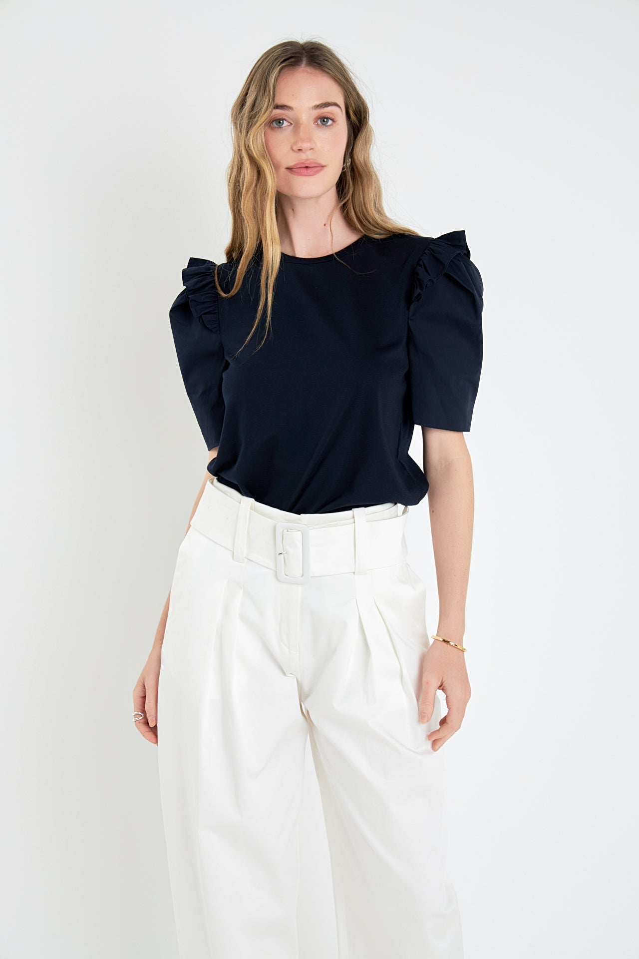 ENGLISH FACTORY - Mini Ruffle Puff Sleeve T-Shirt - T-SHIRTS available at Objectrare
