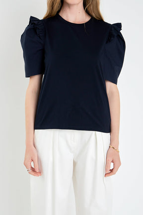 ENGLISH FACTORY - Mini Ruffle Puff Sleeve T-Shirt - T-SHIRTS available at Objectrare