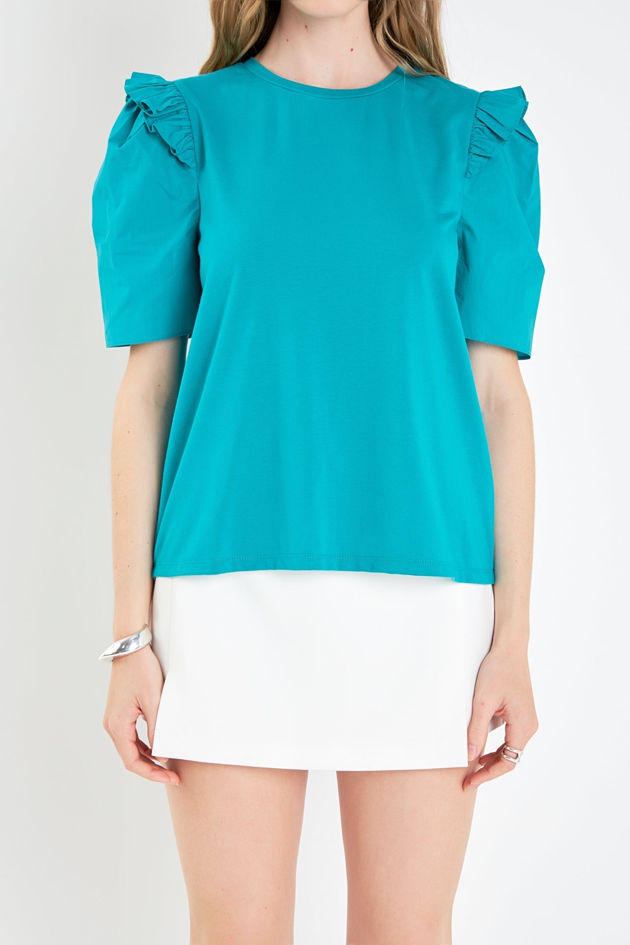 ENGLISH FACTORY - Mini Ruffle Puff Sleeve T-Shirt - T-SHIRTS available at Objectrare