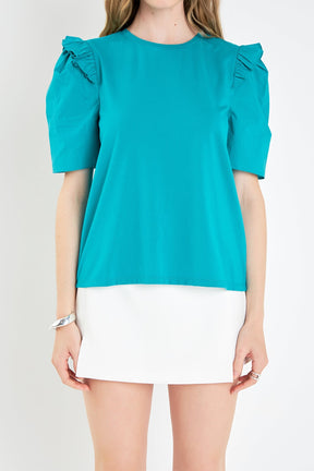 ENGLISH FACTORY - English Factory - Mini Ruffle Puff Sleeve T-Shirt - TOPS available at Objectrare