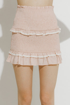 Tiered Ruffle Detail with Lace Trim Mini Skirt