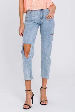 ENGLISH FACTORY - English Factory - High Waist Ripped Straight Jeans - JEANS available at Objectrare