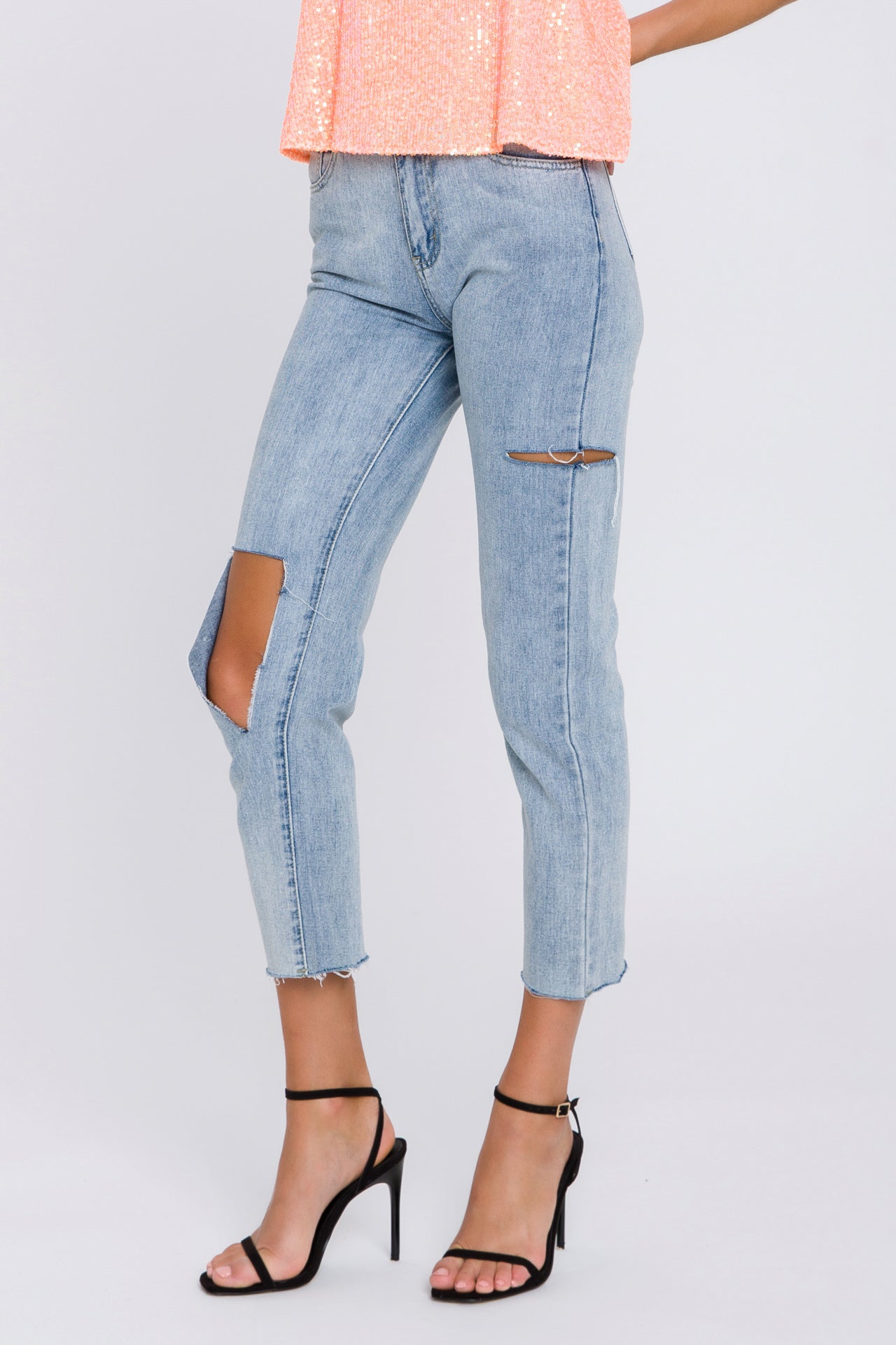 ENGLISH FACTORY - English Factory - High Waist Ripped Straight Jeans - JEANS available at Objectrare