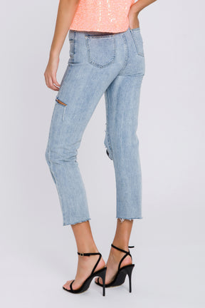 ENGLISH FACTORY - High Waist Ripped Straight Jeans - JEANS available at Objectrare