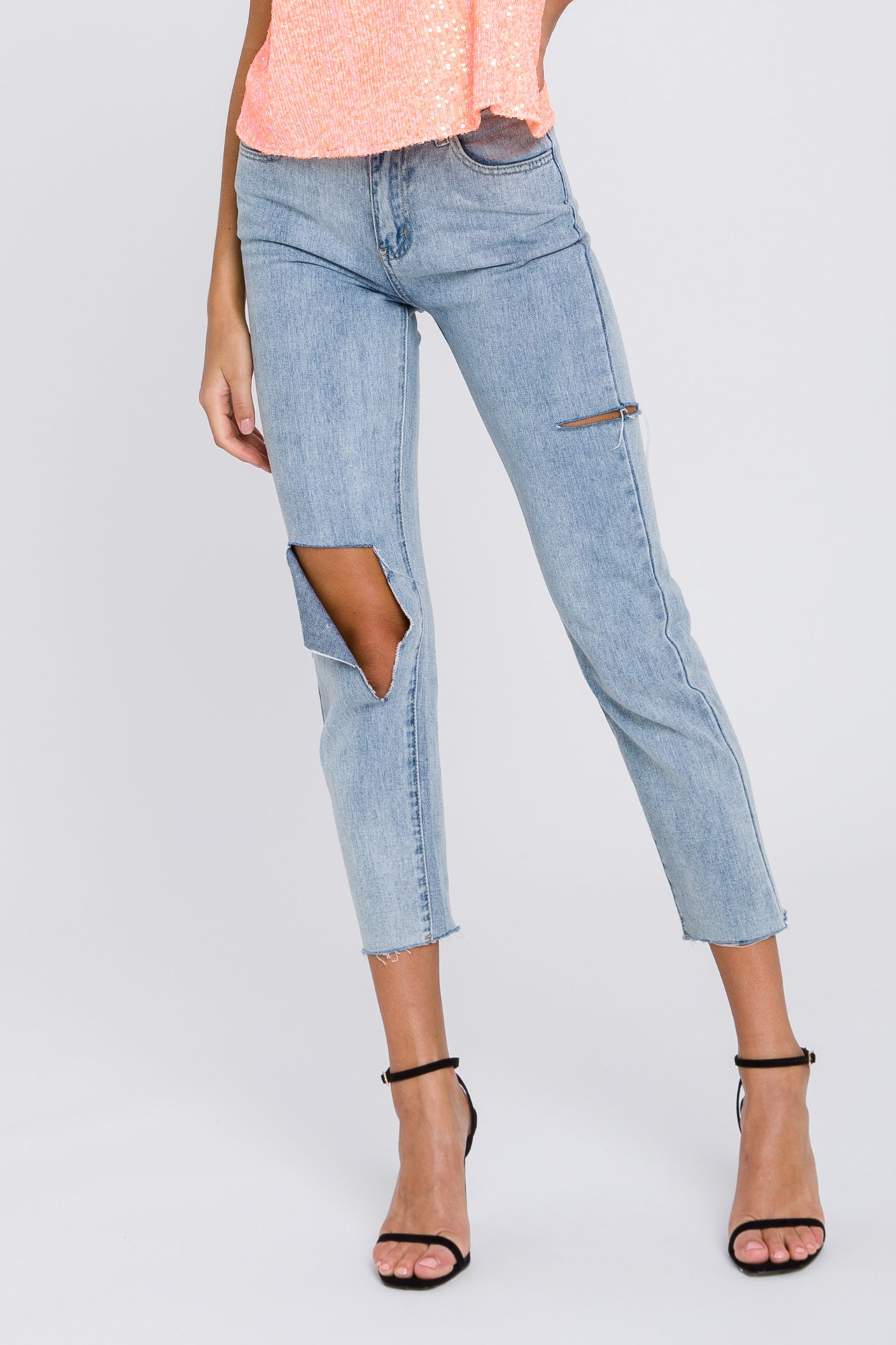 ENGLISH FACTORY - High Waist Ripped Straight Jeans - JEANS available at Objectrare