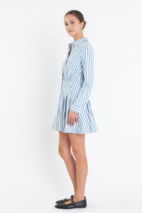 ENGLISH FACTORY - Stripe Collar Mini Dress - DRESSES available at Objectrare