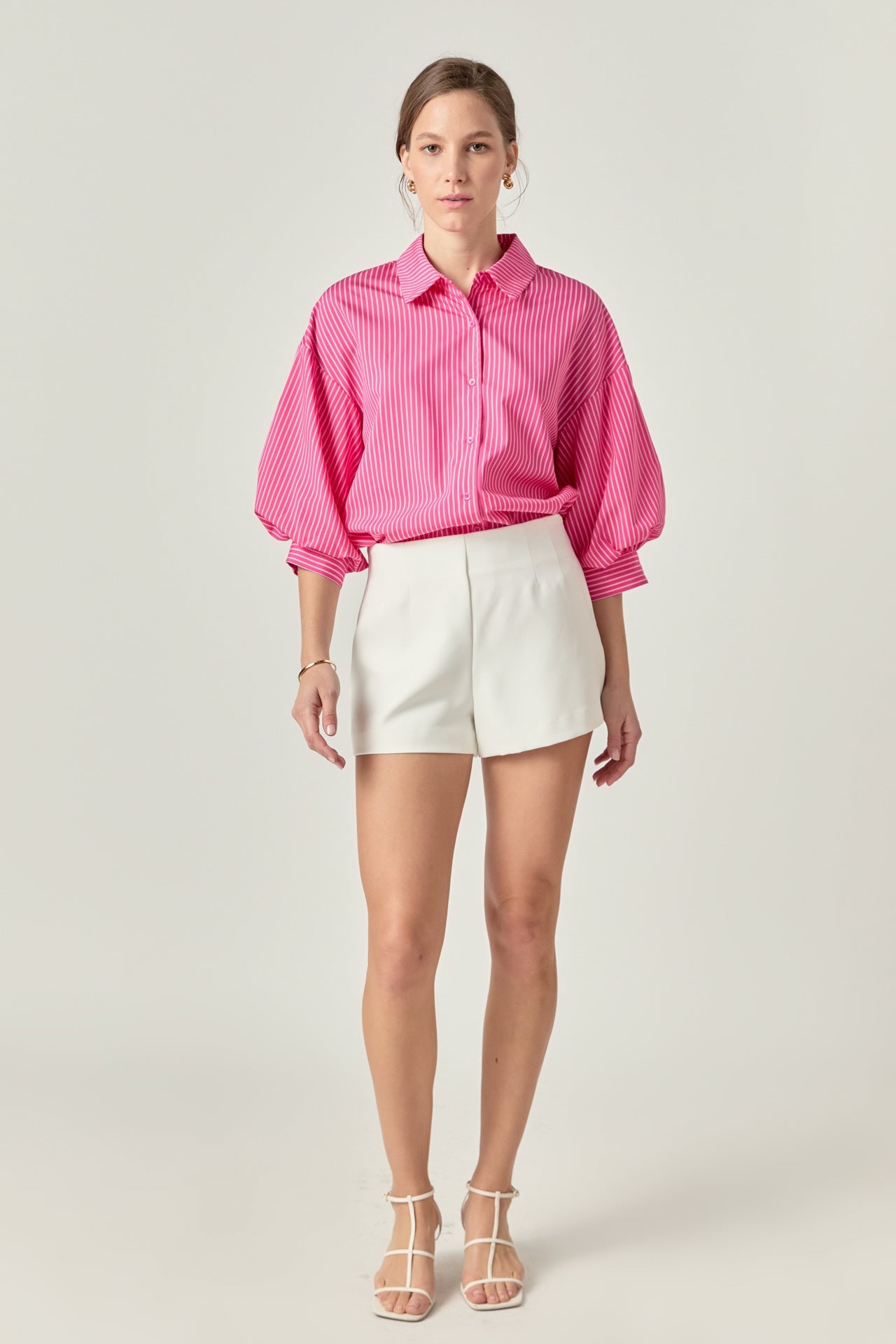 ENGLISH FACTORY - Striped Balloon Sleeve Collared Shirt - BLOUSES available at Objectrare