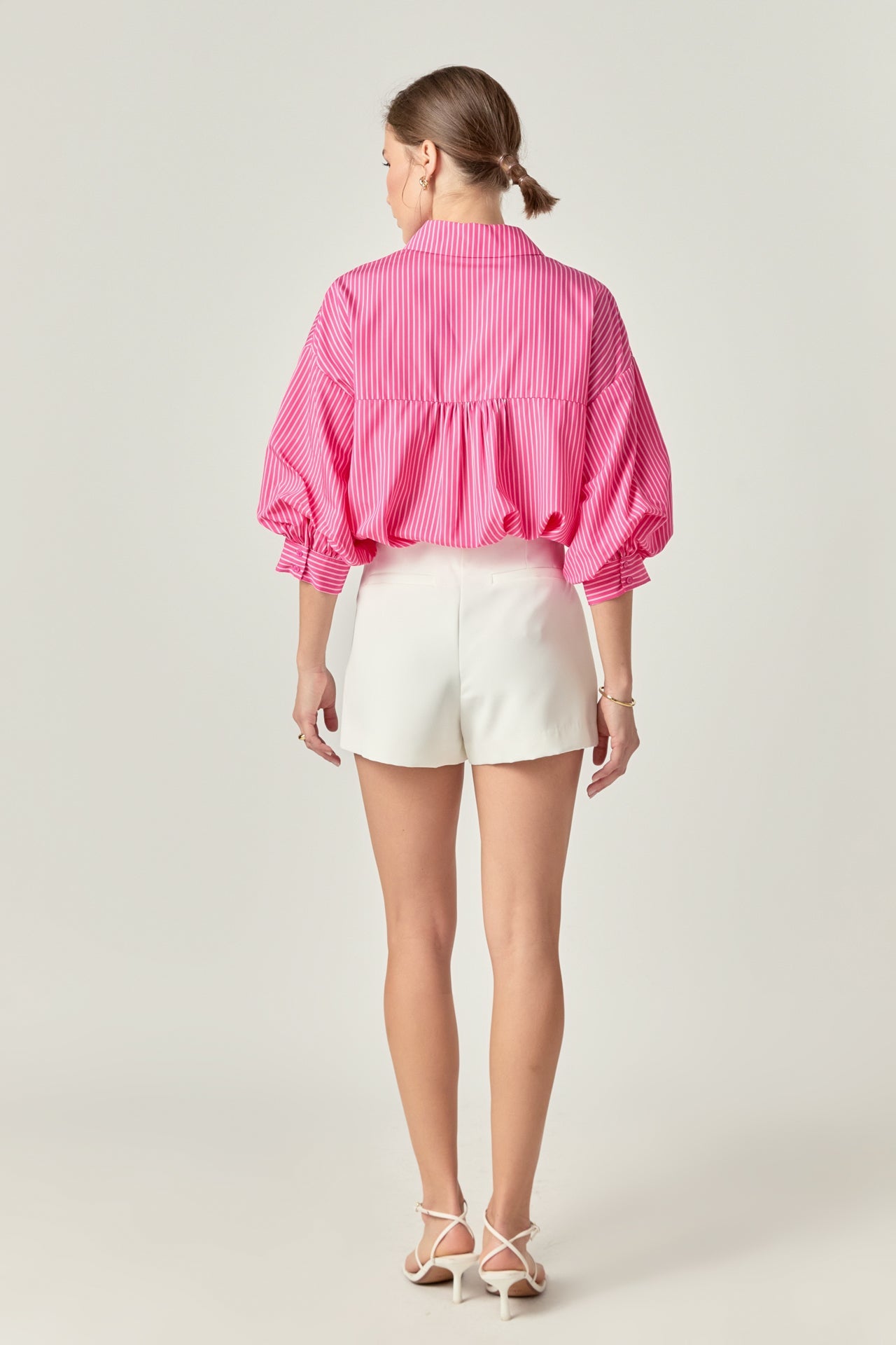 ENGLISH FACTORY - Striped Balloon Sleeve Collared Shirt - BLOUSES available at Objectrare