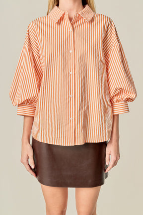 ENGLISH FACTORY - Harper Balloon Sleeve Striped Shirt - BLOUSES available at Objectrare