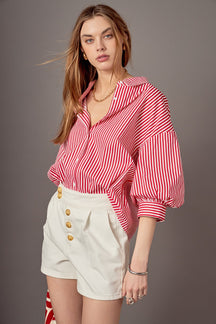 ENGLISH FACTORY - Harper Balloon Sleeve Striped Shirt - BLOUSES available at Objectrare