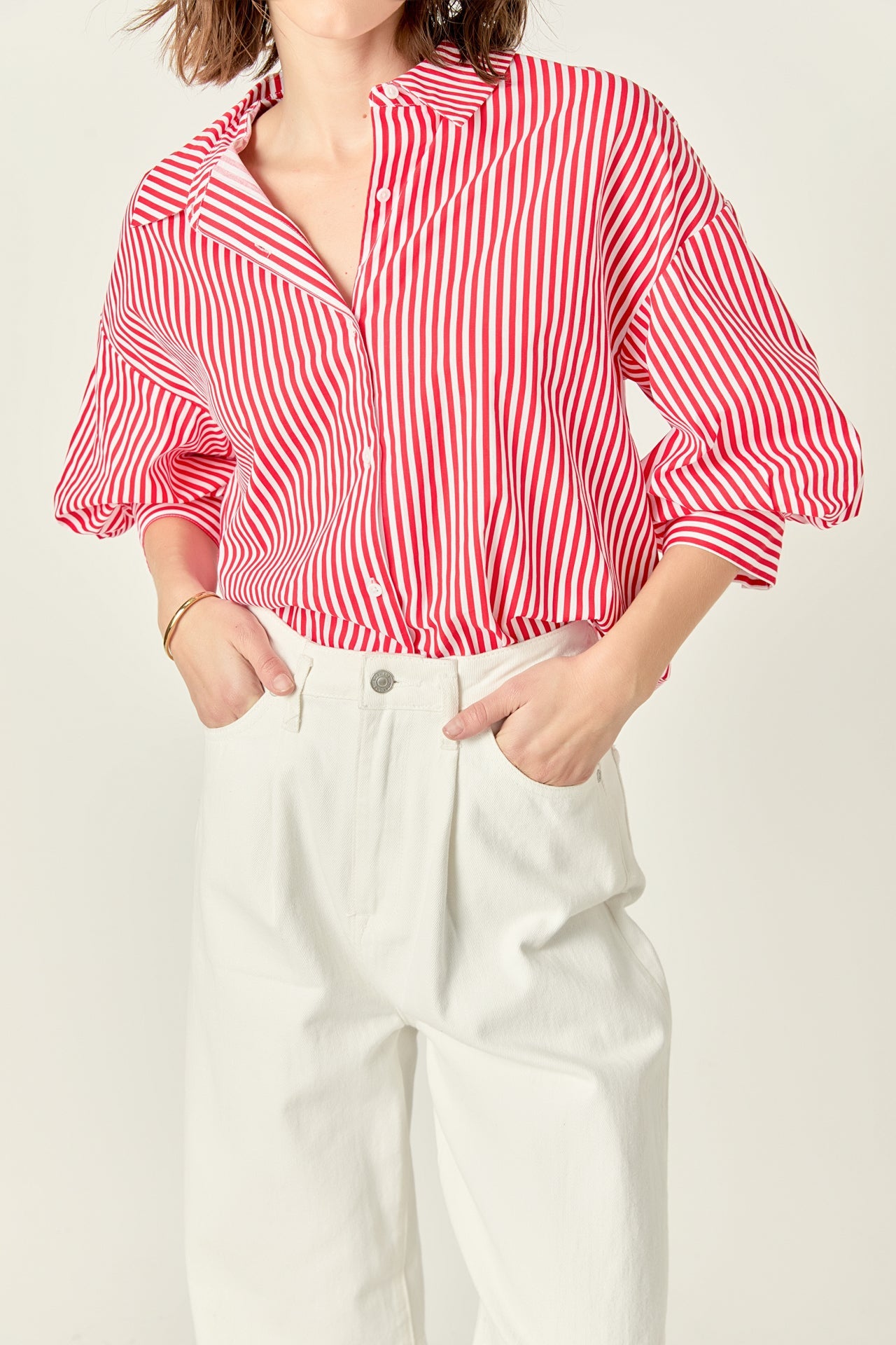 ENGLISH FACTORY - English Factory - Harper Balloon Sleeve Striped Shirt - SHIRTS & BLOUSES available at Objectrare