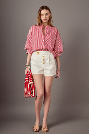 ENGLISH FACTORY - Harper Balloon Sleeve Striped Shirt - BLOUSES available at Objectrare