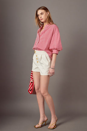 ENGLISH FACTORY - Harper Balloon Sleeve Striped Shirt - BLOUSES available at Objectrare