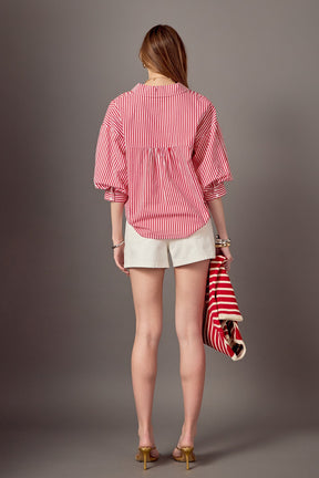 ENGLISH FACTORY - Harper Balloon Sleeve Striped Shirt - BLOUSES available at Objectrare