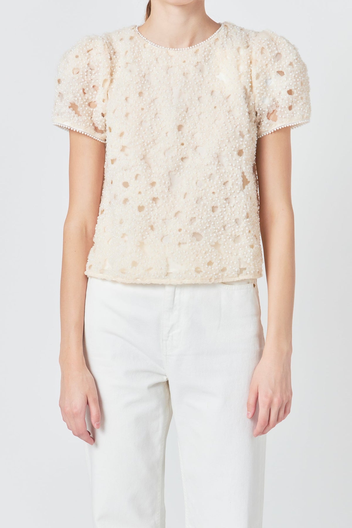 ENDLESS ROSE - Pearl and Tulle Textured Top - TOPS available at Objectrare