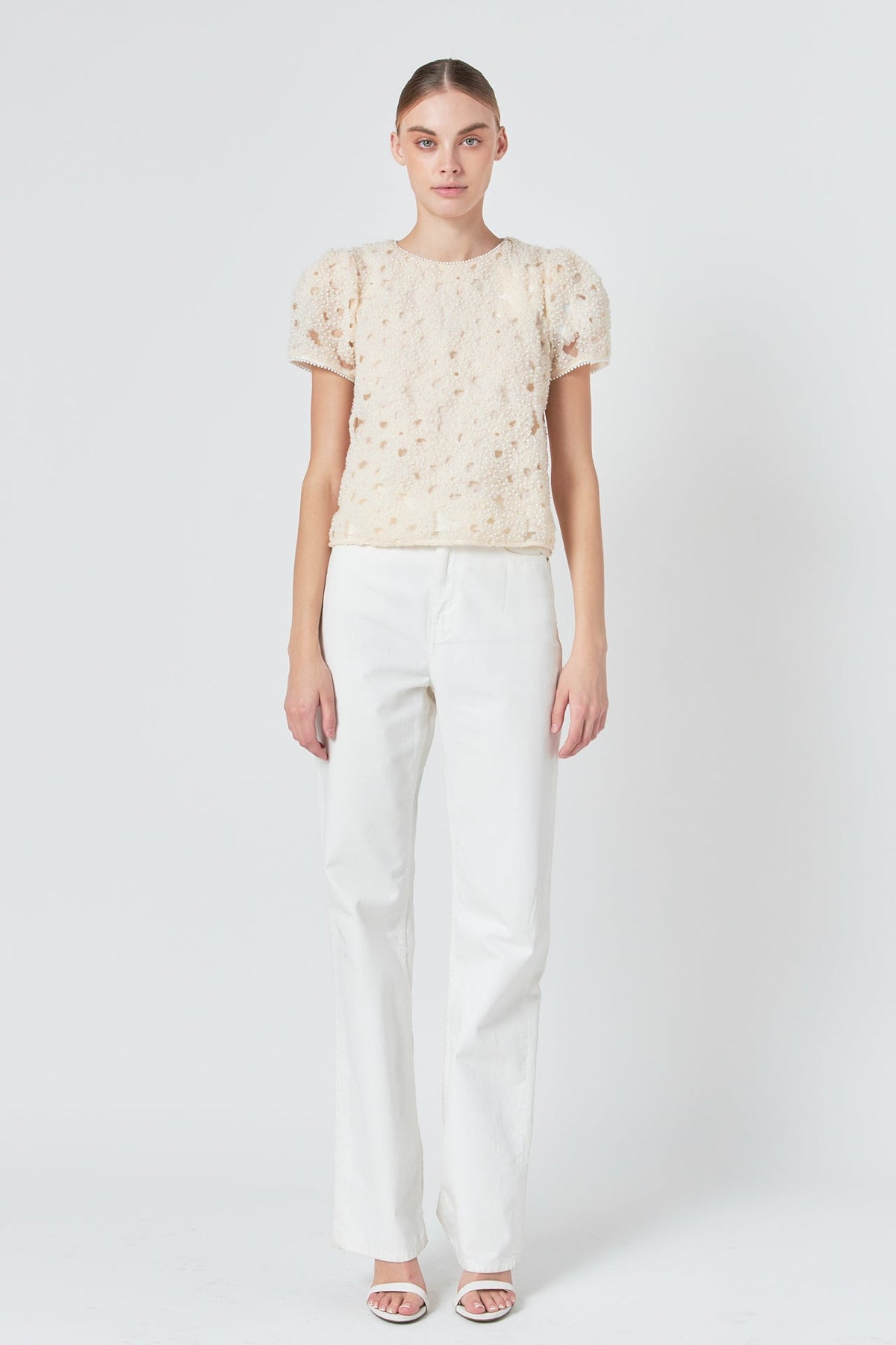 ENDLESS ROSE - Pearl and Tulle Textured Top - TOPS available at Objectrare