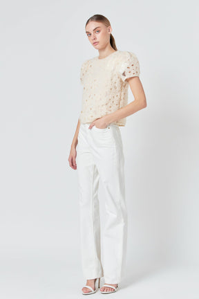 Pearl and Tulle Textured Top