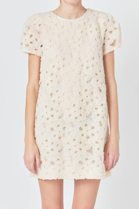 ENDLESS ROSE - Pearl and Tulle Textured Mini Dress - DRESSES available at Objectrare