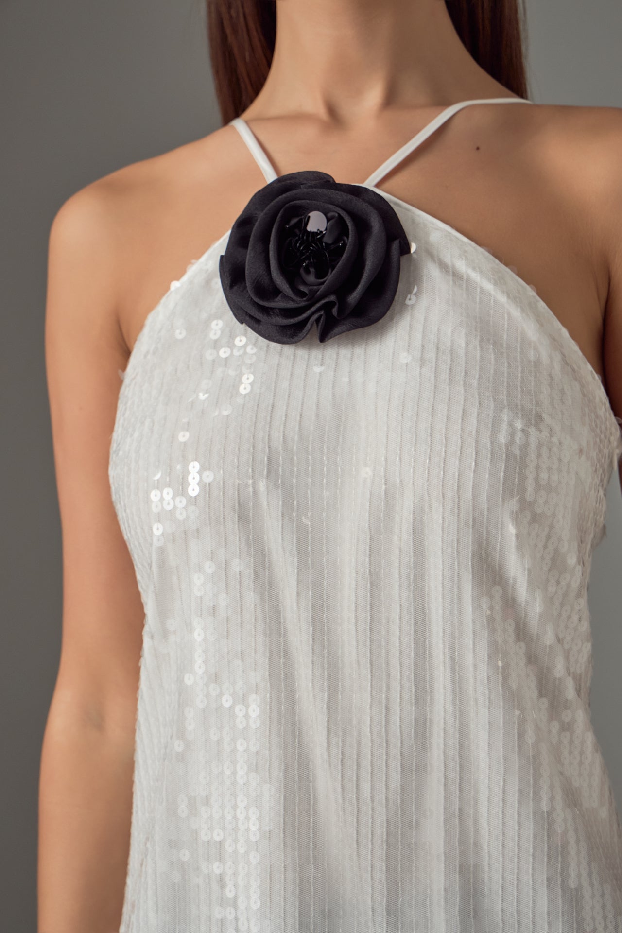 ENDLESS ROSE - Aimee Sequin Halter Mini Dress with Florette - DRESSES available at Objectrare