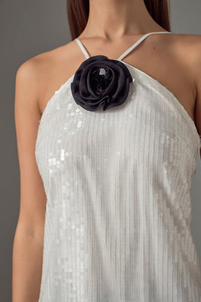 ENDLESS ROSE - Aimee Sequin Halter Mini Dress with Florette - DRESSES available at Objectrare