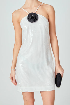 ENDLESS ROSE - Aimee Sequin Halter Mini Dress with Florette - DRESSES available at Objectrare