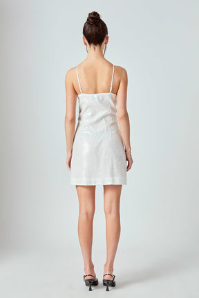 ENDLESS ROSE - Aimee Sequin Halter Mini Dress with Florette - DRESSES available at Objectrare