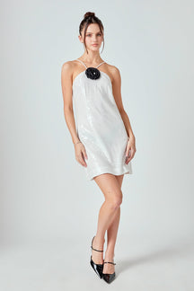 ENDLESS ROSE - Aimee Sequin Halter Mini Dress with Florette - DRESSES available at Objectrare