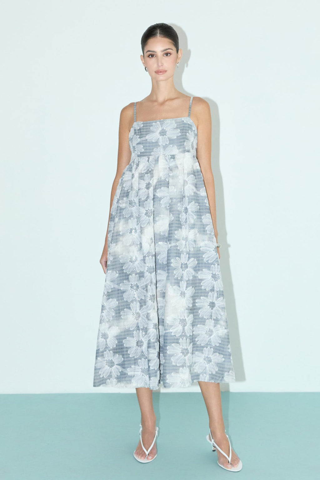 Floral Embroidery Sleeveless Midi Dress