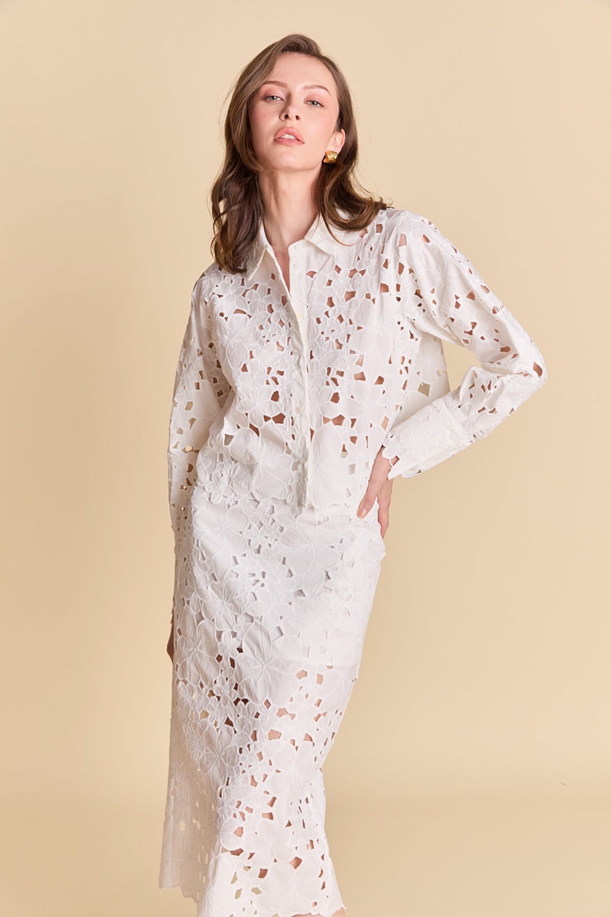 ENDLESS ROSE - Lace Button-Up Top - TOPS available at Objectrare