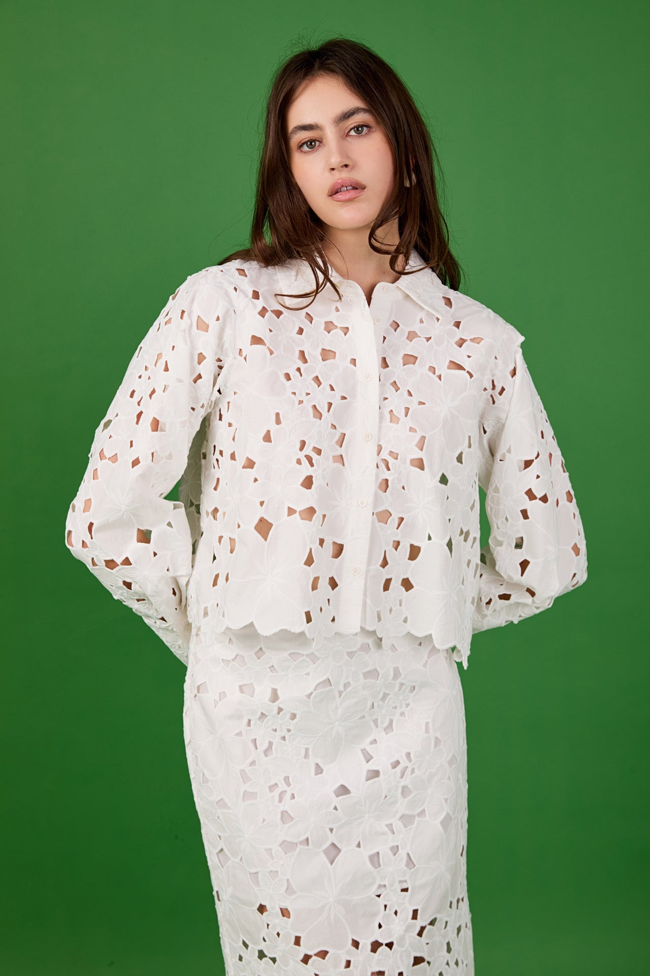 ENDLESS ROSE - Lace Button-Up Top - TOPS available at Objectrare