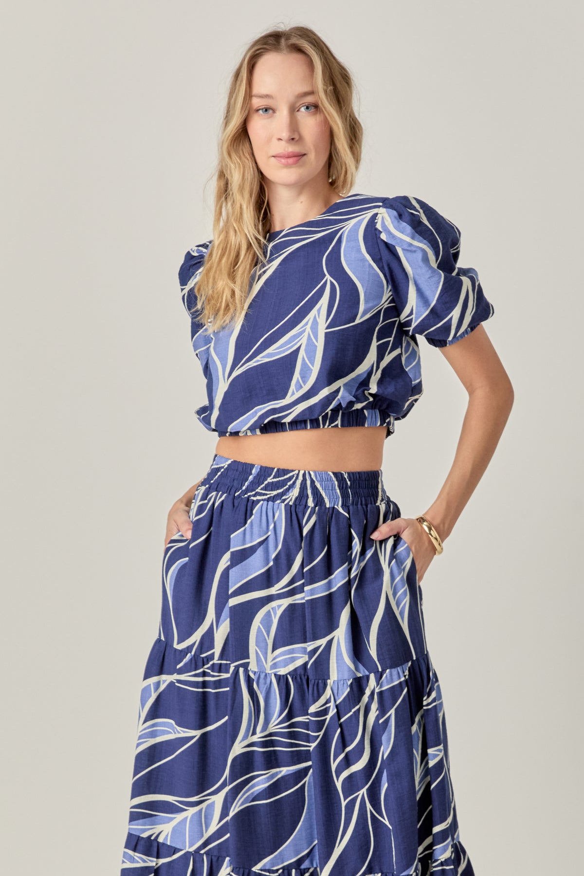 Printed Puff Sleeve Crop Top